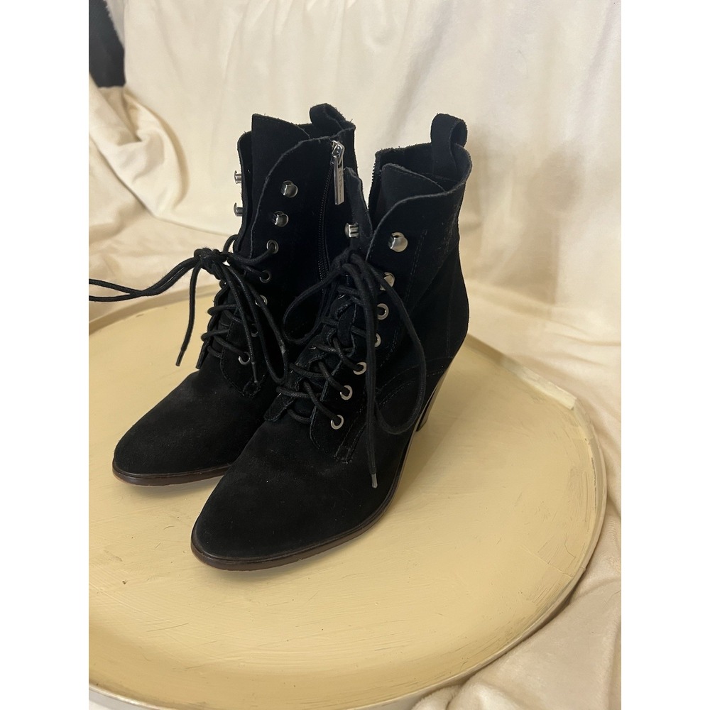 BCBGeneration Women Black Suede Mid Calf Lace Up Block Heel Boots Size 7.5